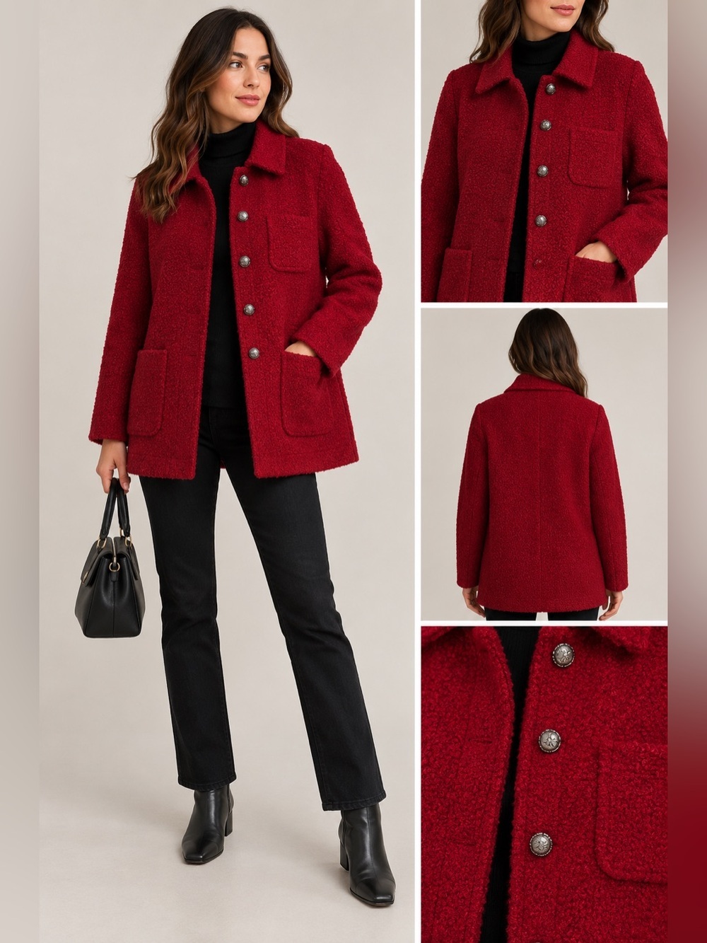 Bromley Collection  Red Wool Bouclé Jacket Coat Size 10